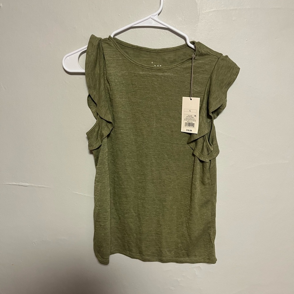 a new day Olive Ruffle Sleeve Tee